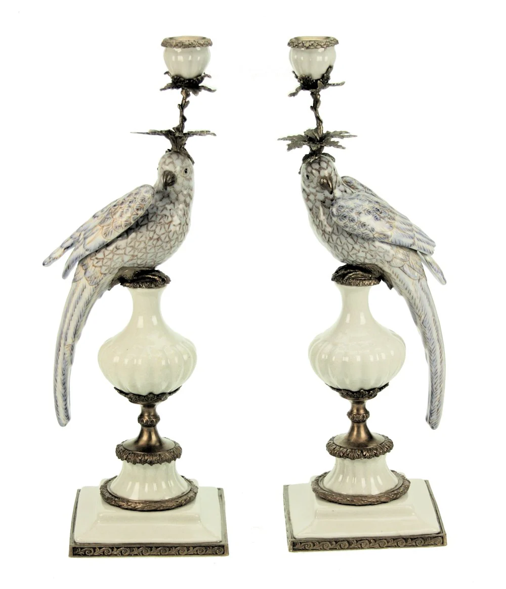 Candleholder Parrots Brass/Lavender