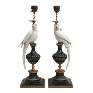 Pair of Candleholders Parrots Black & White