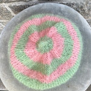 Mohair Beret, E.L. Design - Striped Light Pink And Light Green